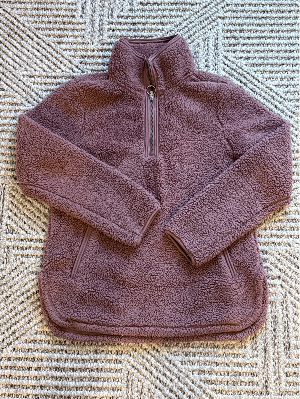 Cozy Sherpa Women's Medium Mauve Half-Zip Sherpa Pullover Jacket
